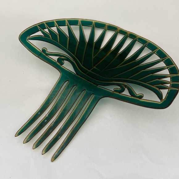 Art Deco Jade Green Color Celluloid High Tall Hair Comb main image 4